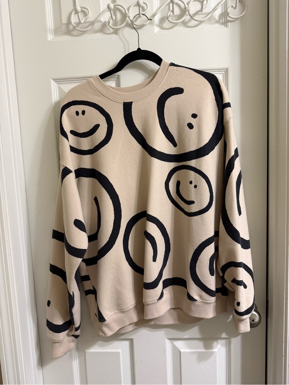 Wild Favle Beige Smiley Crewneck Sweater